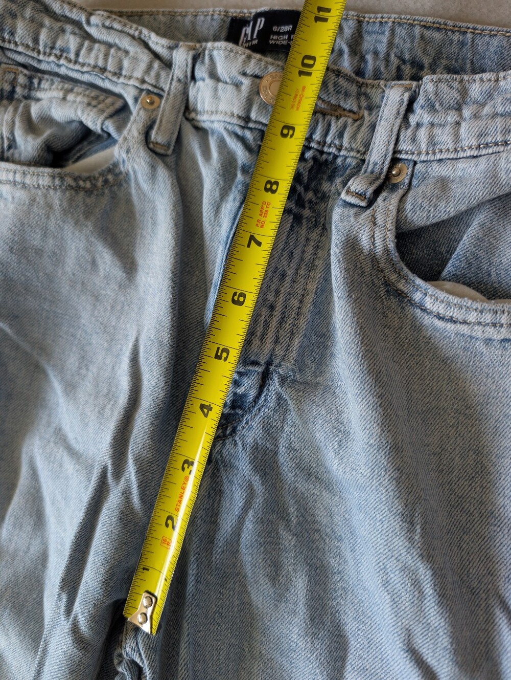 Gap High Rise Wide Leg Cargo Light Wash Jeans 100% Cotton Denim Sz 28/6 Utility image 3